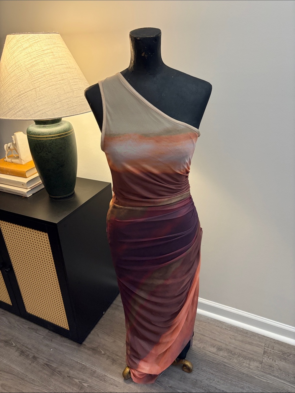 No Brand One-Shoulder Ombre Sunset Ruched Bodycon Maxi Dress No Size Beach Party